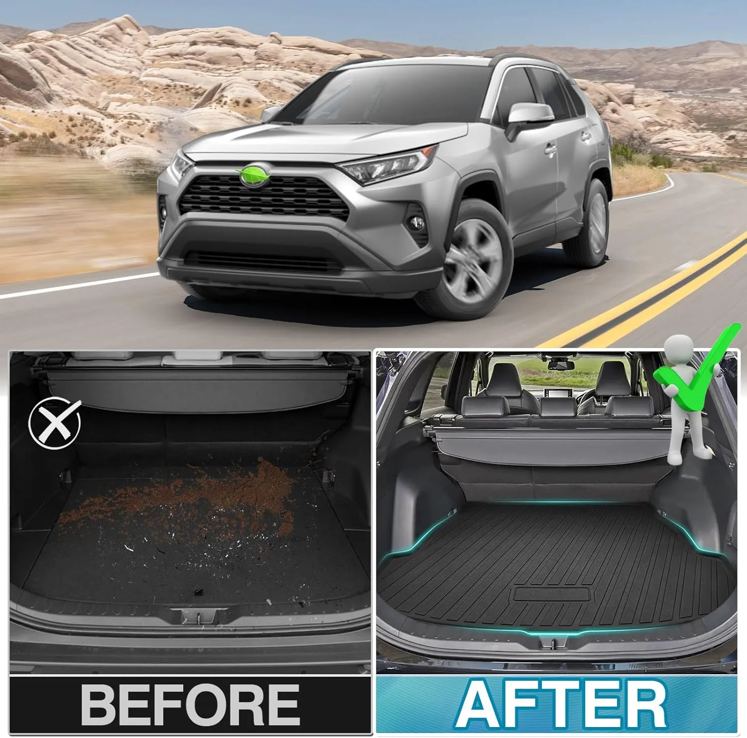 Mixsuper Cargo Liner for Toyota RAV4 All Models 2019-2025, All Weather Trunk Liner Rear Cargo Mat Anti-Slip Durable Black