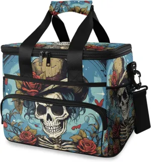 MNSRUU Cooler Bag Gothic Skull Rose Soft Cooler Bag Insulated Lunch Totes Picnic Bag Beach Cooler Lunch Box Container with Adjustable Shoulder Strap