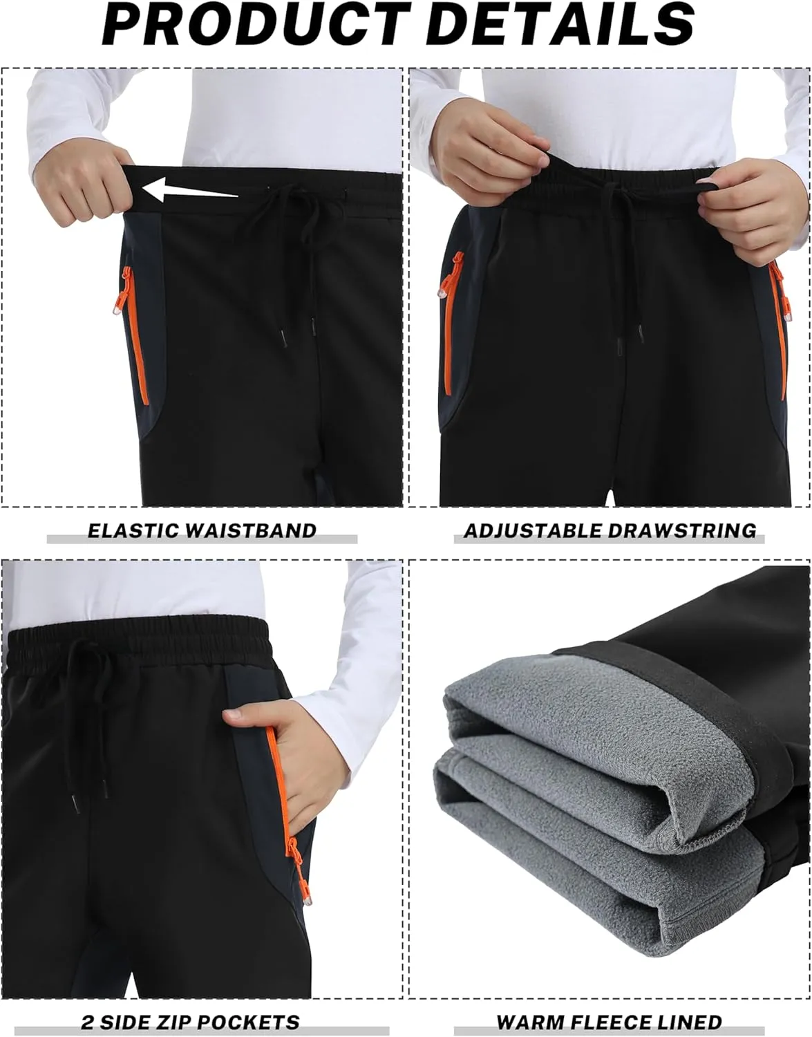MoFiz Kids Waterproof Snow Ski Pants Kids Winter Warm Fleece Snowboard Pants Girls Elastic Waist Outdoor Hiking Pants
