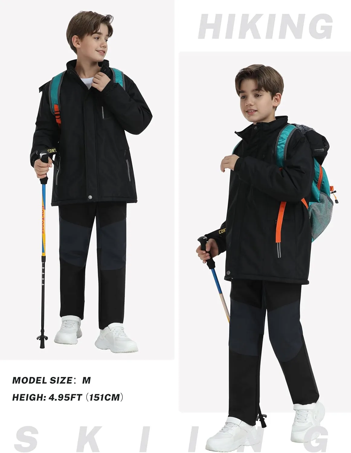 MoFiz Kids Waterproof Snow Ski Pants Kids Winter Warm Fleece Snowboard Pants Girls Elastic Waist Outdoor Hiking Pants