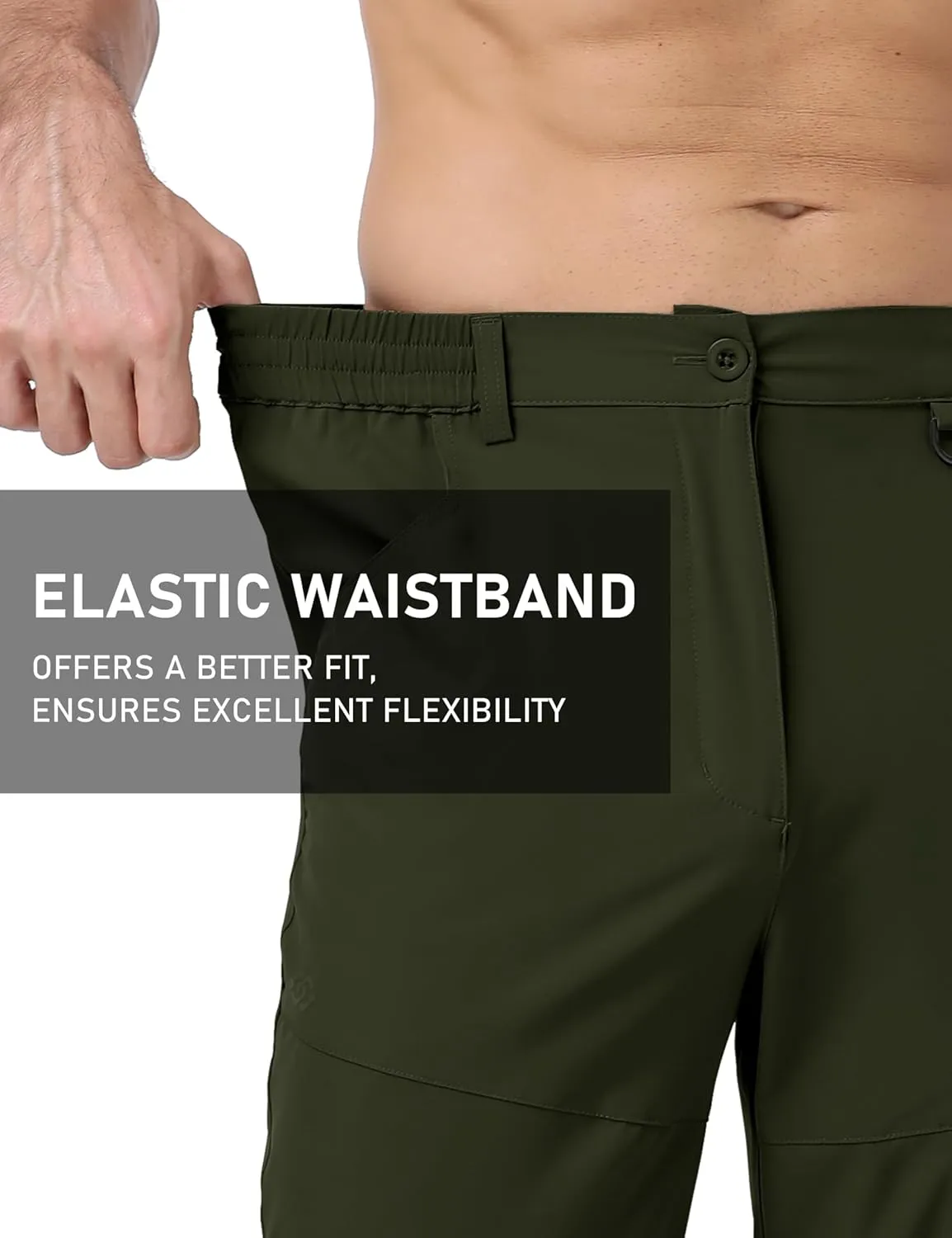 MoFiz Men's Elastic Waist Hiking Pants Lightweight Outdoor Water Resistant Sweatpants with Zipper Pockets