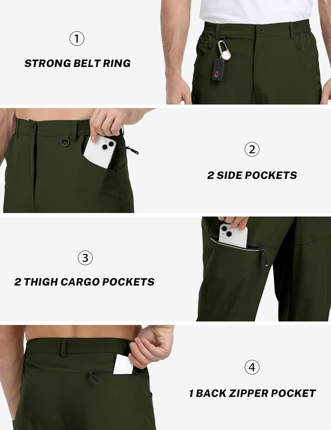 MoFiz Men's Elastic Waist Hiking Pants Lightweight Outdoor Water Resistant Sweatpants with Zipper Pockets