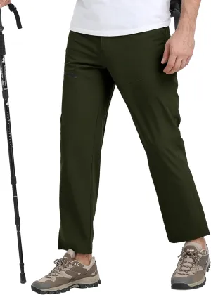 MoFiz Men's Elastic Waist Hiking Pants Lightweight Outdoor Water Resistant Sweatpants with Zipper Pockets