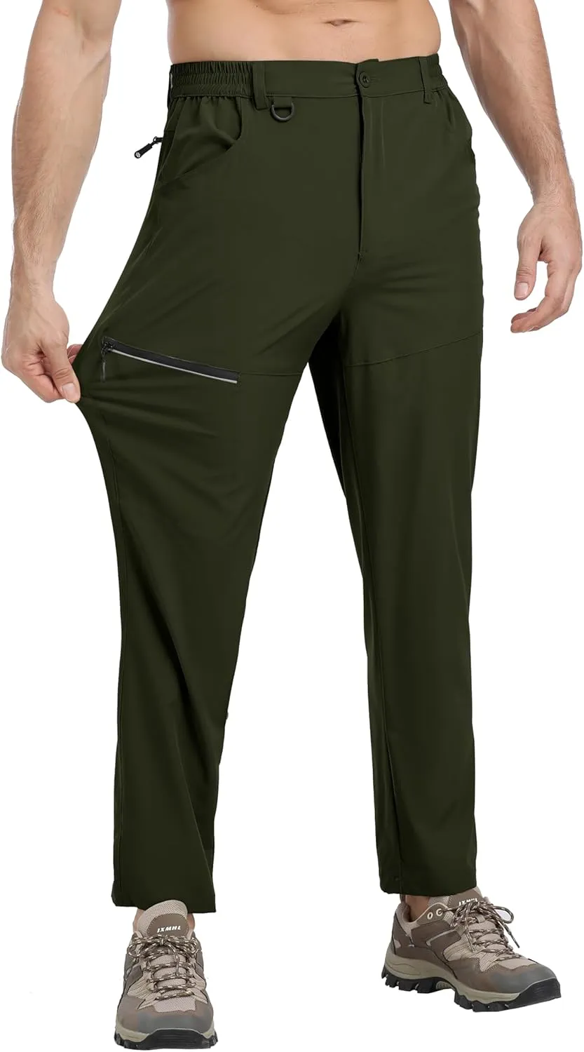 MoFiz Men's Elastic Waist Hiking Pants Lightweight Outdoor Water Resistant Sweatpants with Zipper Pockets