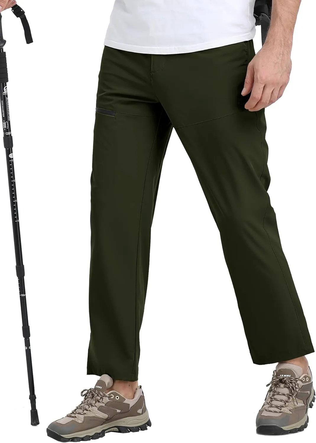 MoFiz Men's Elastic Waist Hiking Pants Lightweight Outdoor Water Resistant Sweatpants with Zipper Pockets