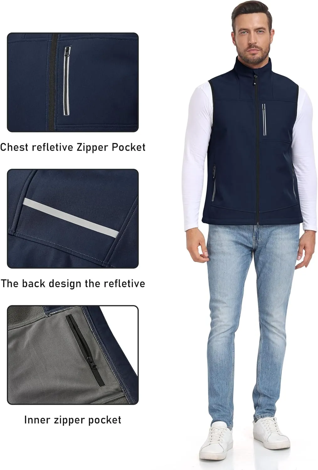 MoFiz Men's Vest Outerwear,Vest for men,Full Zip Fleece Lined Light Softshell Windproof Sleeveless Jacket for Hiking Golf