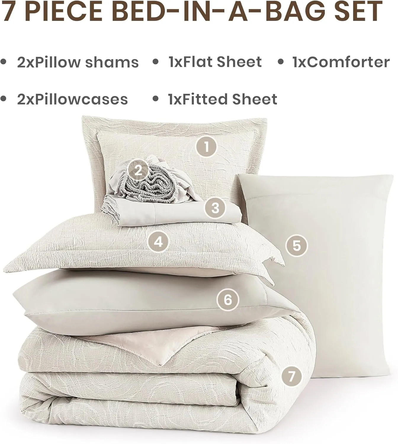 Monbix Queen Comforter Set - 7 Pieces Pebble Marble Pattern Bed in a Bag Queen Bedding Sets with Comforter, Sheets, Pillowcases & Shams, Reversible Bedding Comforters Sets (Queen, 90”X90'')