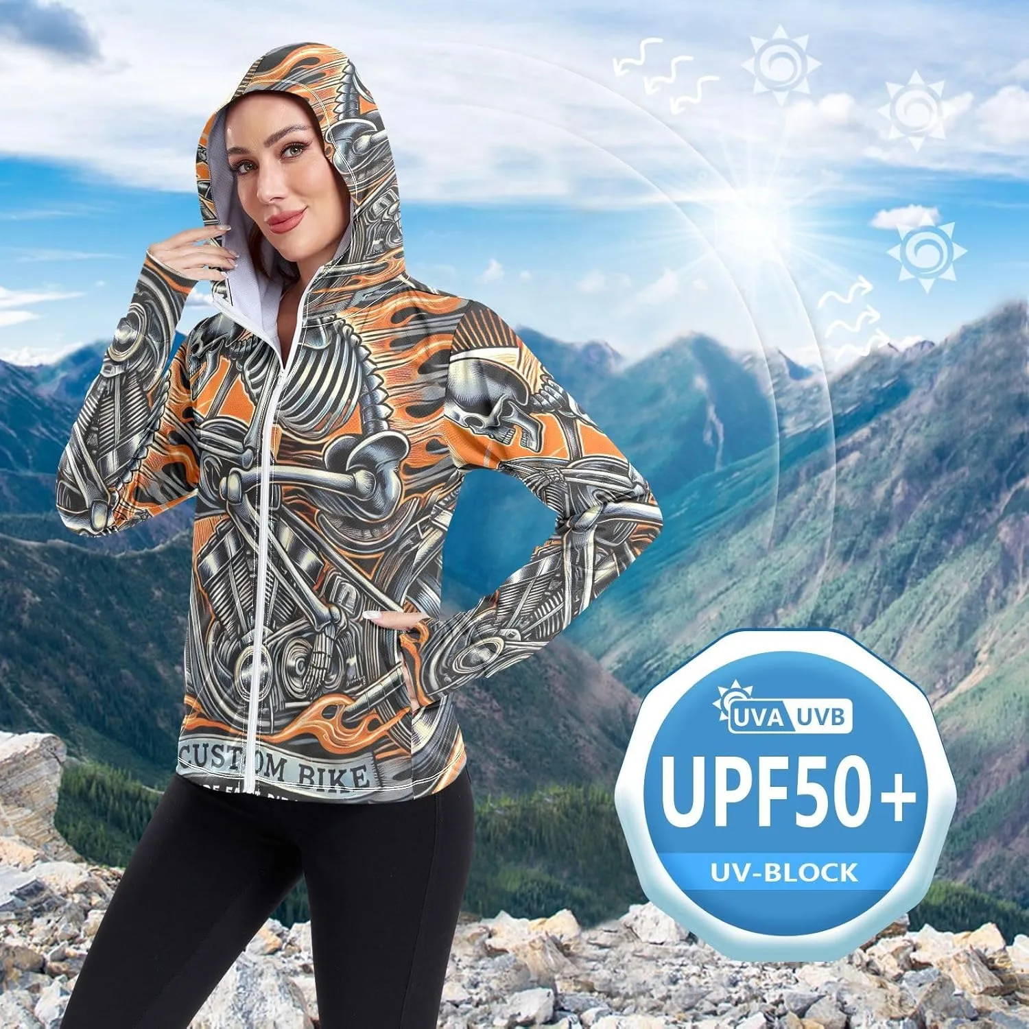 Moon Sleeping Sloth Sun Hoodie Women, Upf 50  Zip Workout Jacket, Cooling Shirt Women