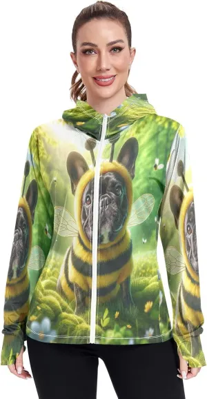 Moon Sleeping Sloth Sun Hoodie Women, Upf 50  Zip Workout Jacket, Cooling Shirt Women
