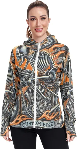 Moon Sleeping Sloth Sun Hoodie Women, Upf 50  Zip Workout Jacket, Cooling Shirt Women