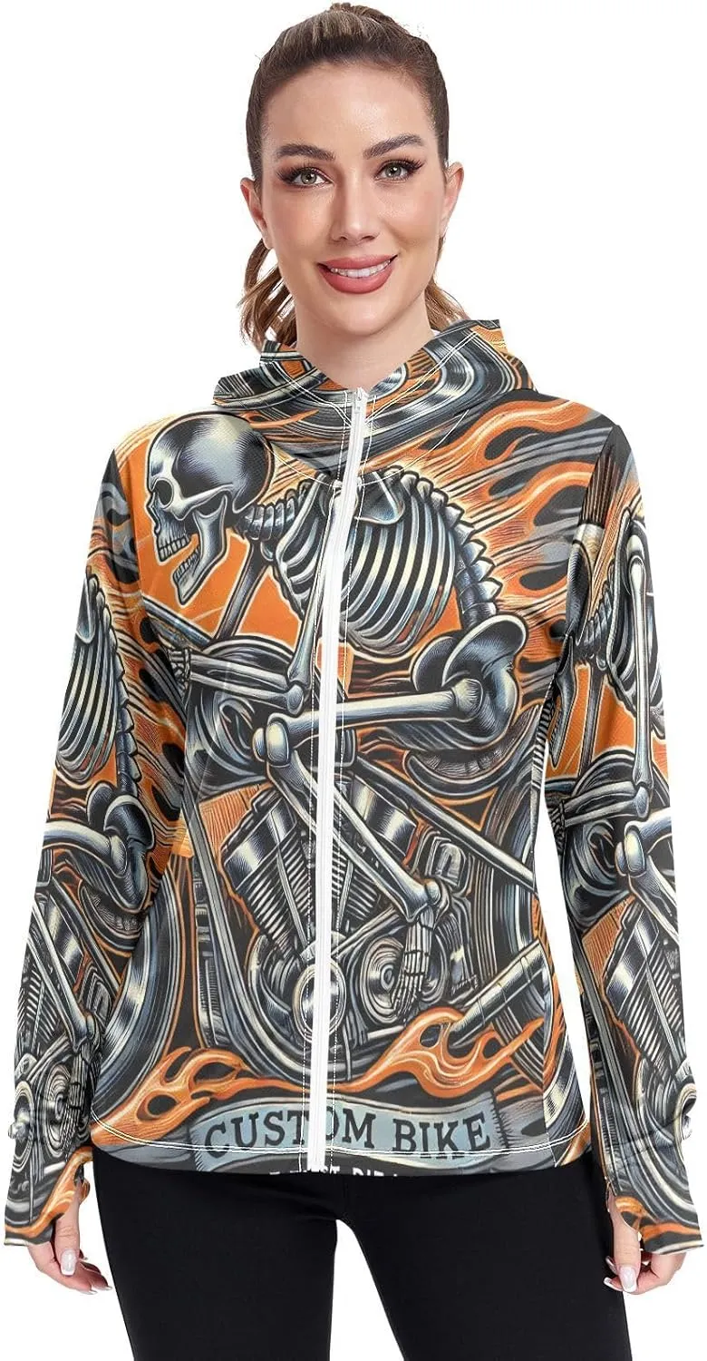 Moon Sleeping Sloth Sun Hoodie Women, Upf 50  Zip Workout Jacket, Cooling Shirt Women