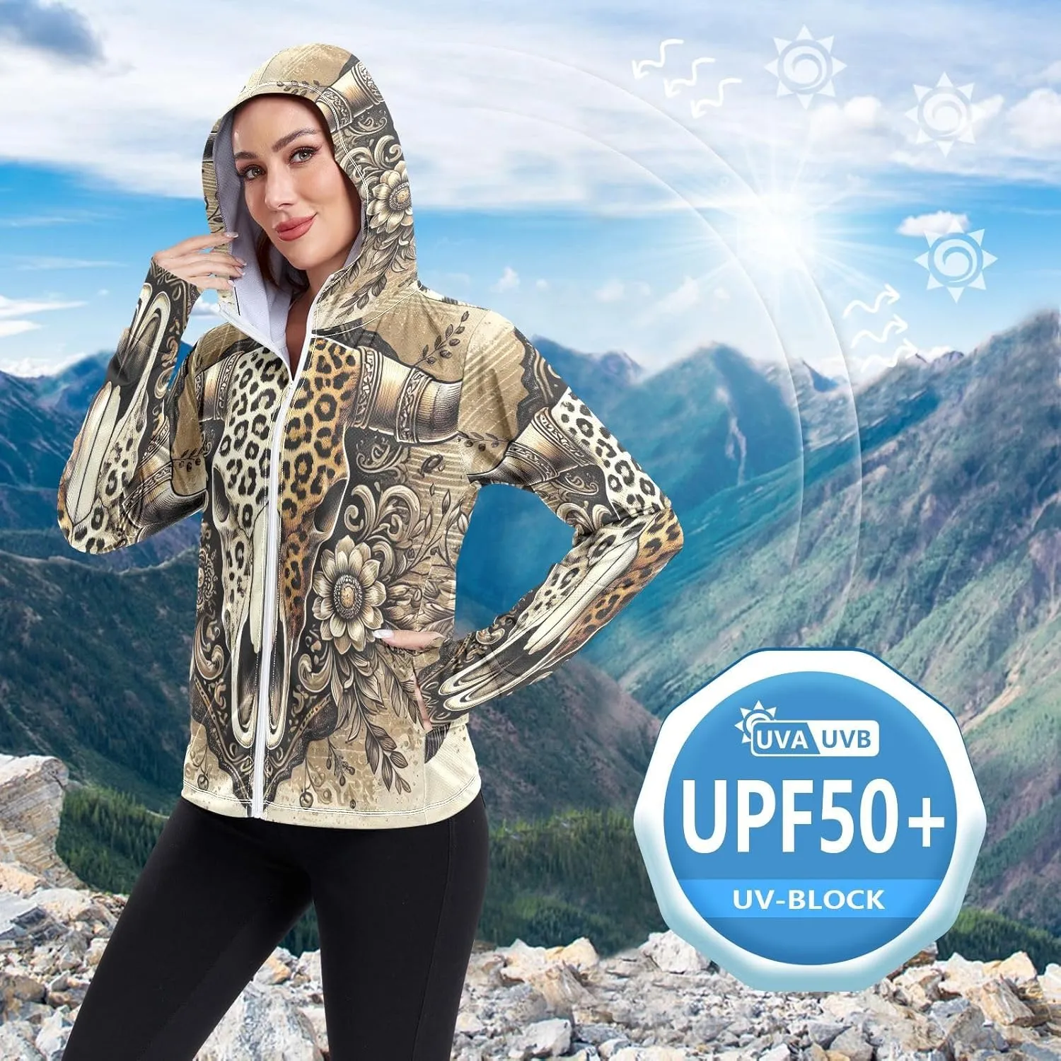 Moon Sleeping Sloth Sun Hoodie Women, Upf 50  Zip Workout Jacket, Cooling Shirt Women