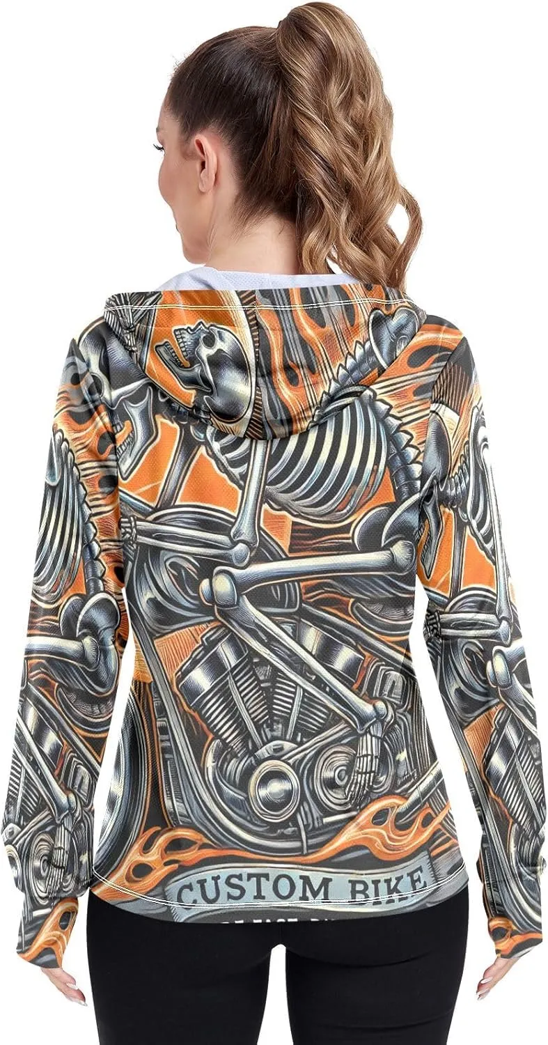 Moon Sleeping Sloth Sun Hoodie Women, Upf 50  Zip Workout Jacket, Cooling Shirt Women