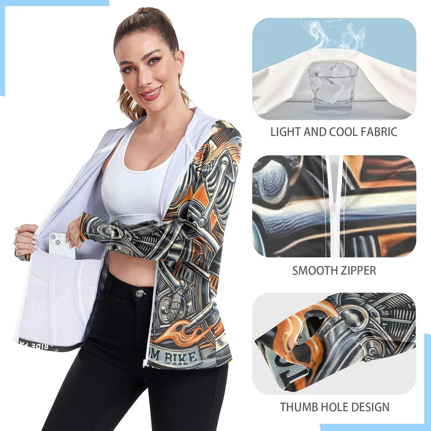 Moon Sleeping Sloth Sun Hoodie Women, Upf 50  Zip Workout Jacket, Cooling Shirt Women
