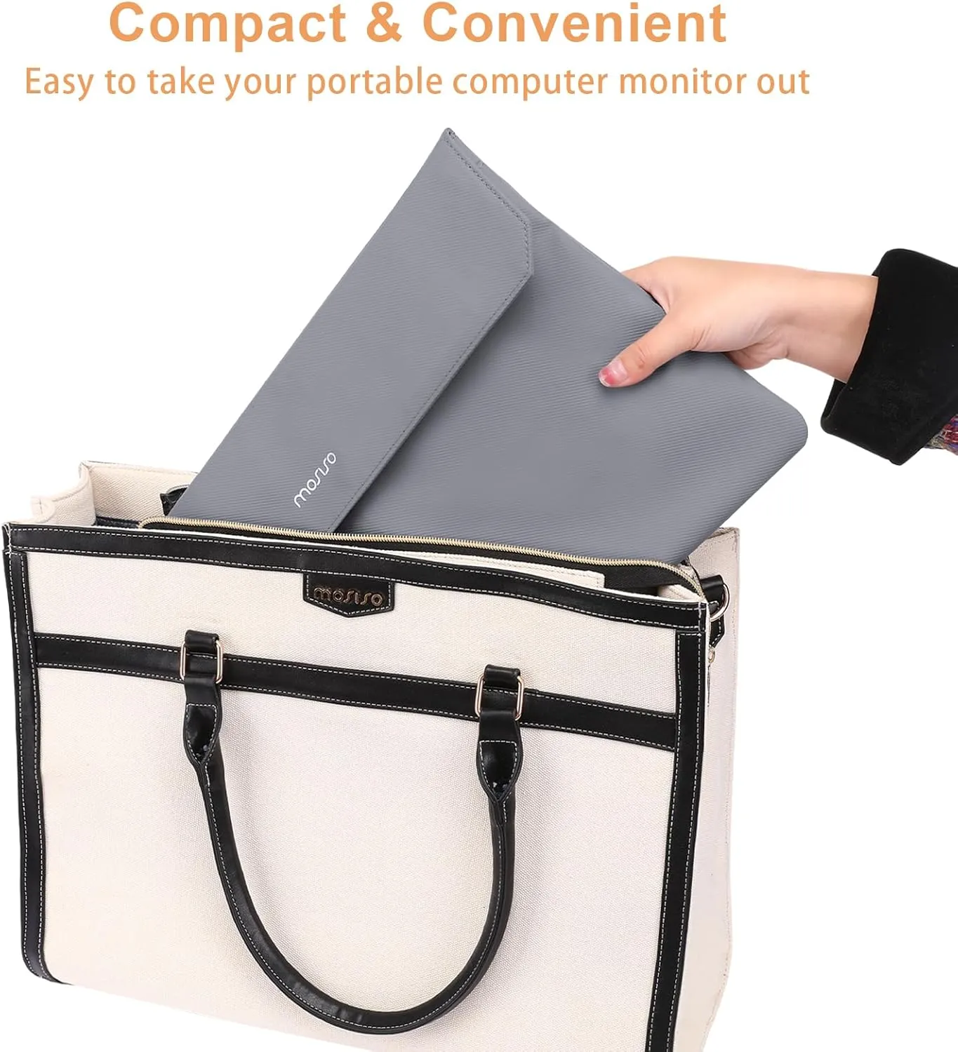 MOSISO Portable Monitor Case Sleeve 16.1 Inch, Carrying Case for 15.6-16.1 Inch Display Monitors, Laptop Bag With Front Pocket, PU Leather for Travel, Gray
