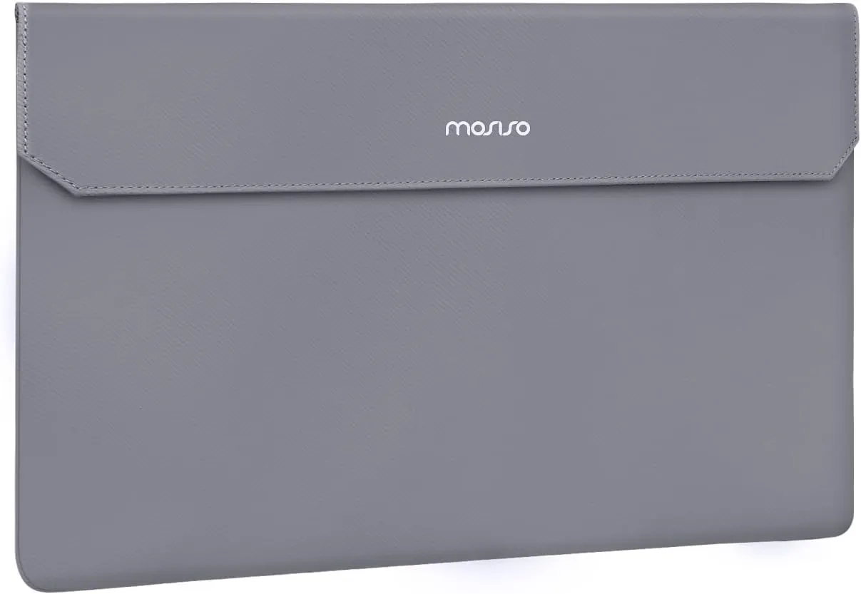 MOSISO Portable Monitor Case Sleeve 16.1 Inch, Carrying Case for 15.6-16.1 Inch Display Monitors, Laptop Bag With Front Pocket, PU Leather for Travel, Gray
