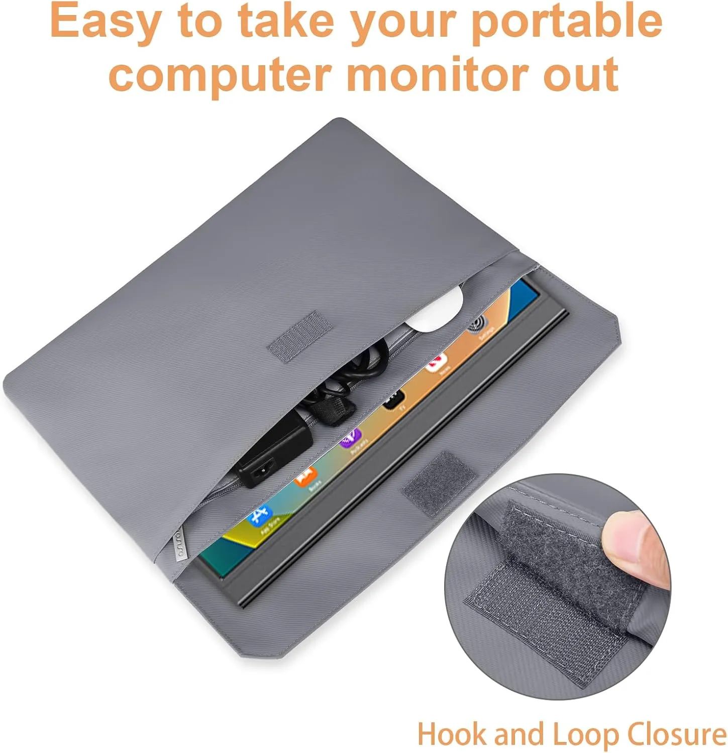 MOSISO Portable Monitor Case Sleeve 16.1 Inch, Carrying Case for 15.6-16.1 Inch Display Monitors, Laptop Bag With Front Pocket, PU Leather for Travel, Gray