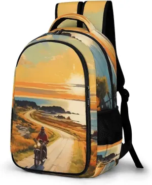 Motorcycle Rider Paintings Backpack Laptop Bag Casual Daypack Lightweight Travel Bag Work Business Backpack for Adult