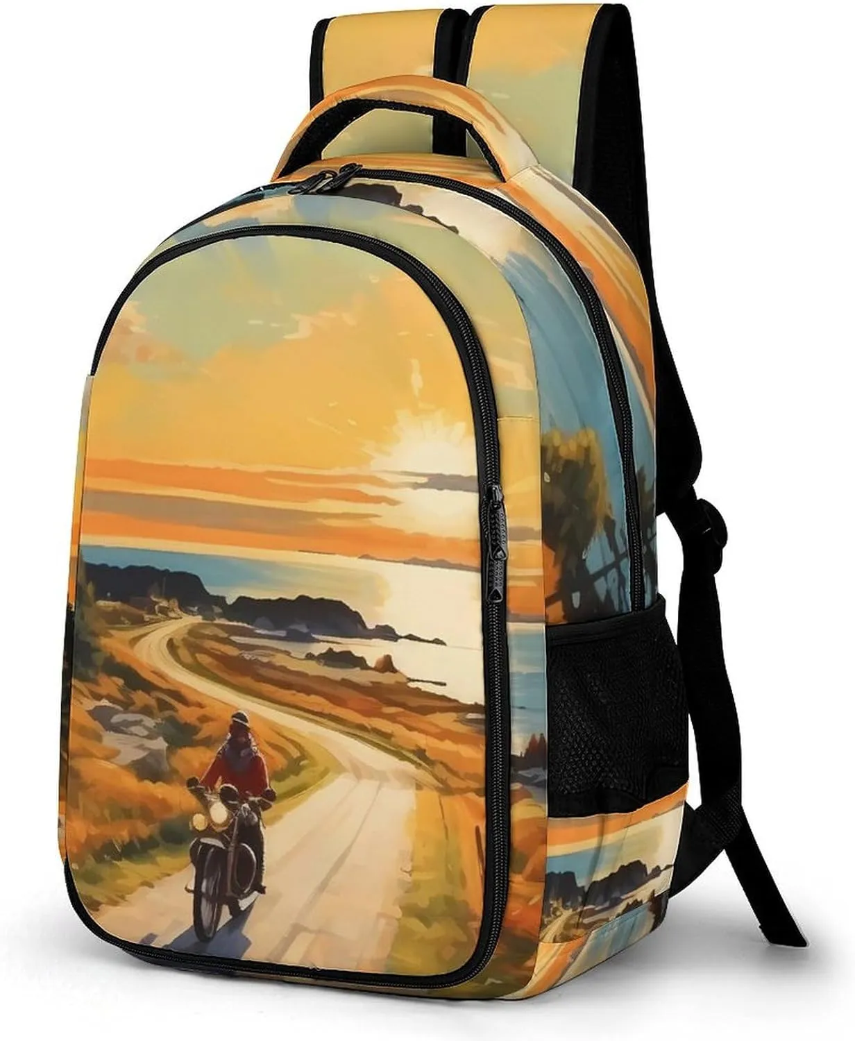 Motorcycle Rider Paintings Backpack Laptop Bag Casual Daypack Lightweight Travel Bag Work Business Backpack for Adult