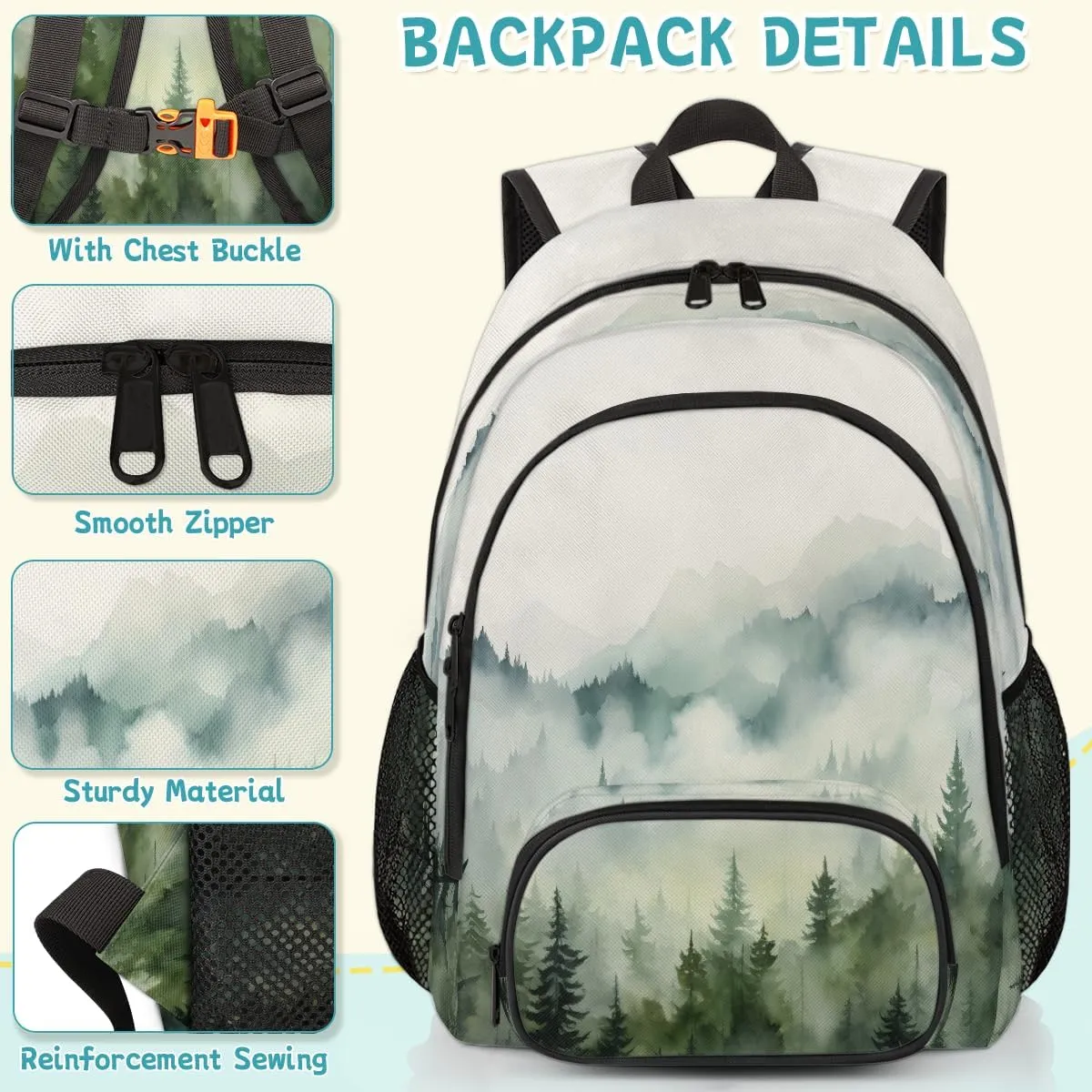 Mountain Forest Carry on Travel Backpack for Women Men Water resistant Lightweight Rucksack Backpack for Weekender Casual Work Hiking Misty Forest