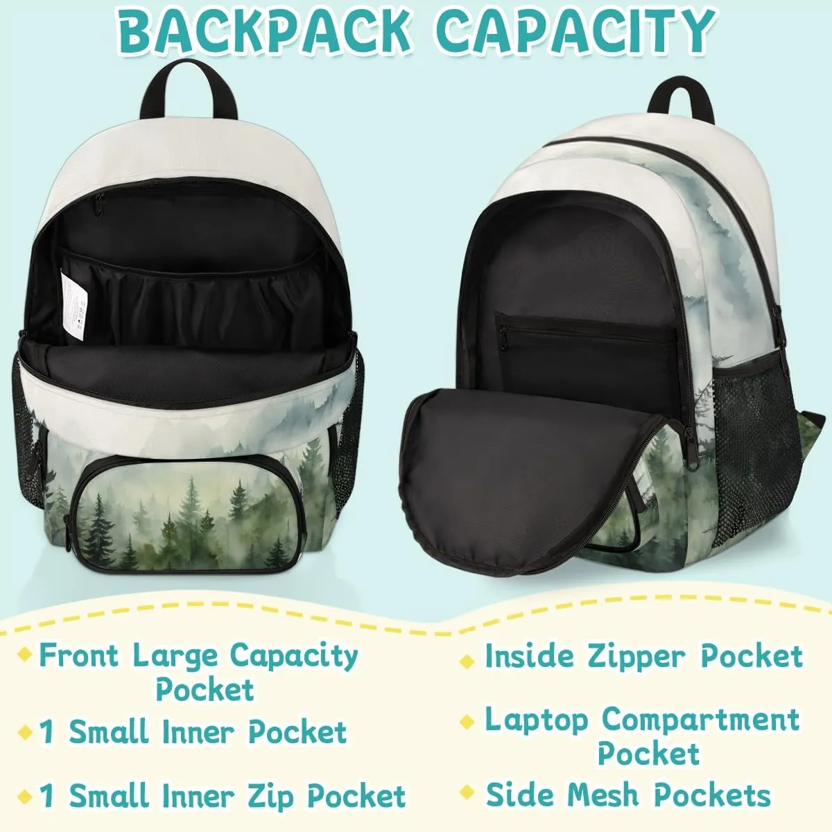 Mountain Forest Carry on Travel Backpack for Women Men Water resistant Lightweight Rucksack Backpack for Weekender Casual Work Hiking Misty Forest