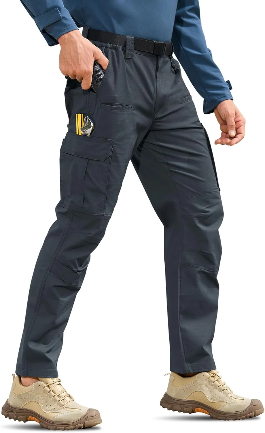 MOURCE Mens Cargo Work Pants, Ripstop Stretch Tactical Pants, Outdoor Water Resistant Hiking Pants (No Belt)