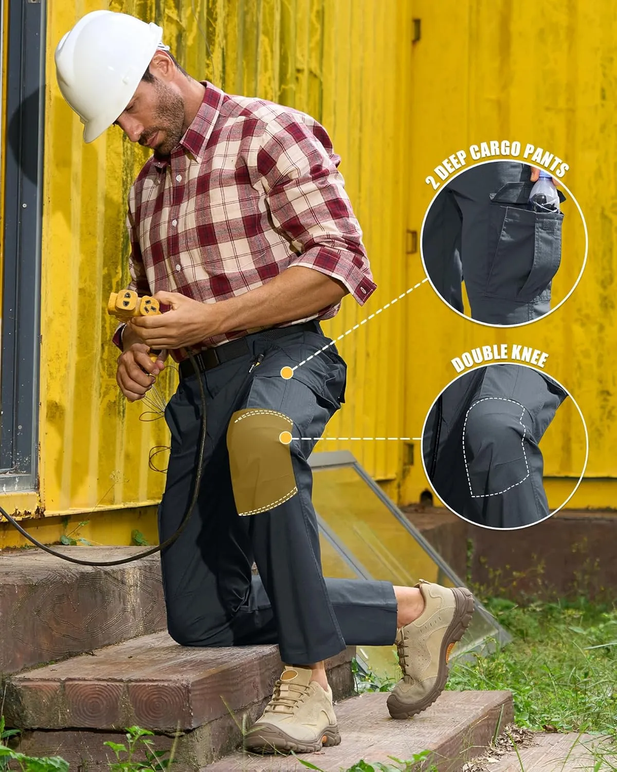 MOURCE Mens Cargo Work Pants, Ripstop Stretch Tactical Pants, Outdoor Water Resistant Hiking Pants (No Belt)
