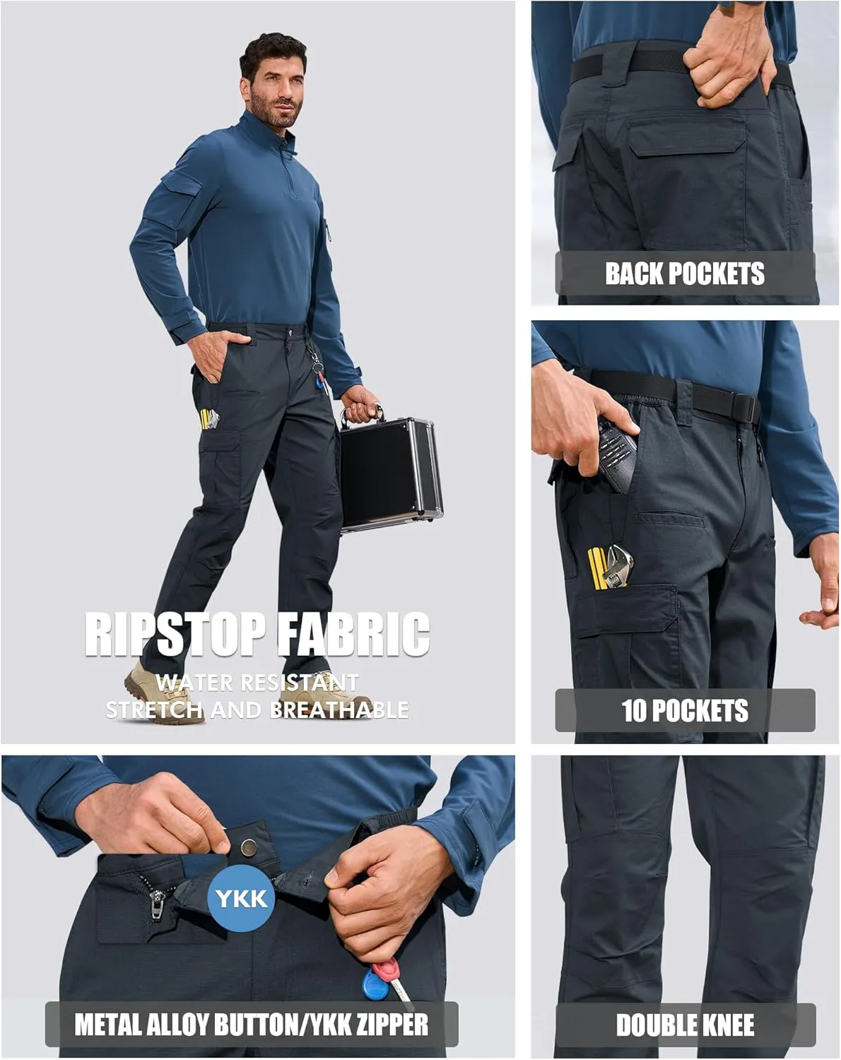 MOURCE Mens Cargo Work Pants, Ripstop Stretch Tactical Pants, Outdoor Water Resistant Hiking Pants (No Belt)