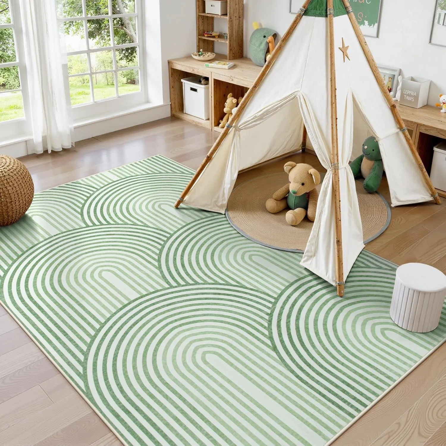 Moynesa Abstract Rainbow 5x7 Area Rugs, Machine Washable Ultra Thin Living Room Rugs for Bedroom Non Slip, Soft Green Mid Century Modern Colored Indoor Carpet for Office Kitchen Playroom