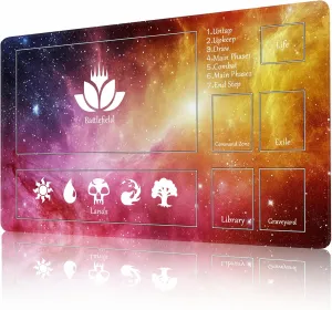 MTG Playmat Stitched with Magic Zone Non-Slip Rubber Backing Printing Commander Board Game Desk Mat Duel Mat TCG PTCG Playmat 24x14 inches and Free Storage Bags (Red Starrysky)