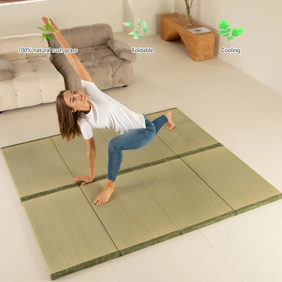 MustMat Tatami Mats Japanese Futon Mattress Portable Folding Mattress Japanese Floor Bed Rush Grass 35.4"x78.7"x1.2" (2 Piece Set)