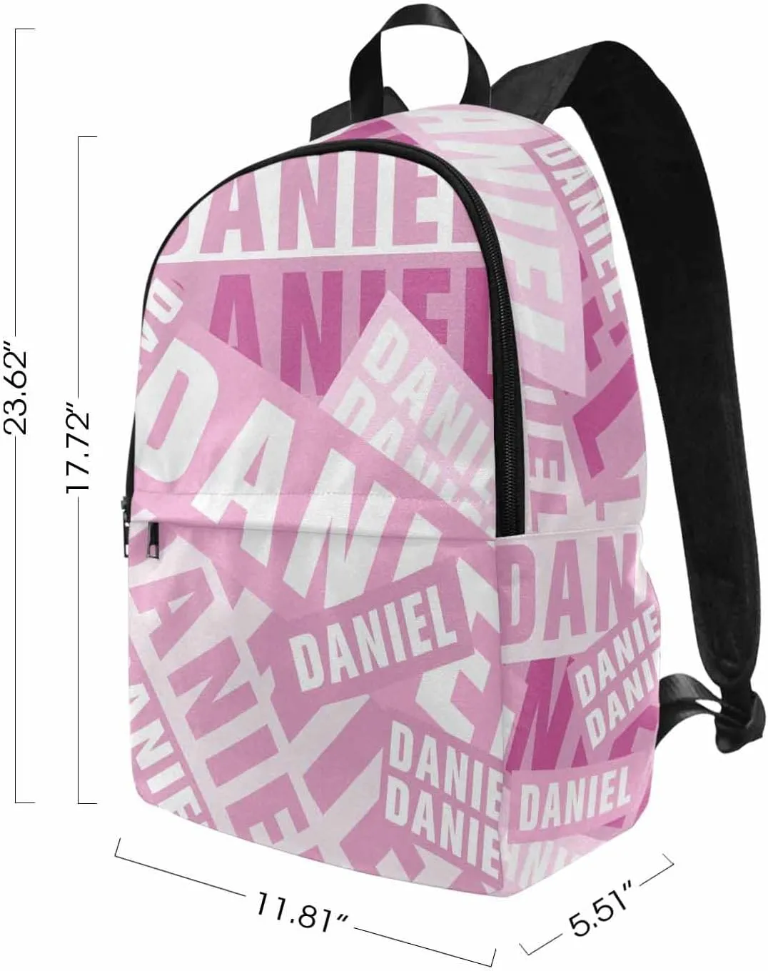 MyPupSocks Customize Name Casual School Backpack for Kids, Personalized White and Pink Name Schoolbag Shoulder Bag Custom Travel Daypack for Students Boys Girls Back School Gifts Picnic