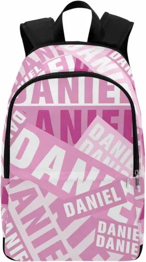 MyPupSocks Customize Name Casual School Backpack for Kids, Personalized White and Pink Name Schoolbag Shoulder Bag Custom Travel Daypack for Students Boys Girls Back School Gifts Picnic
