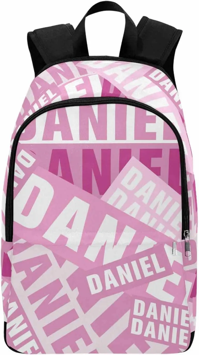 MyPupSocks Customize Name Casual School Backpack for Kids, Personalized White and Pink Name Schoolbag Shoulder Bag Custom Travel Daypack for Students Boys Girls Back School Gifts Picnic