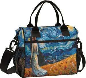 Nander Van Gogh Style Starry Sky Diagram Lunch Bag for Women,Insulated Lunch Box with Adjustable Shoulder Strap,Reusable Lunch Tote Bag for Work,Picnic,Camping-S