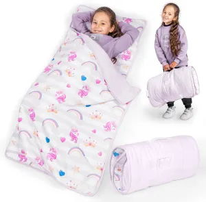 Nap mat - Toddler Nap Mat with Pillow & Fleece Blanket- 21" x 50" -Lightweight Toddler Sleeping Bag for Preschool, Daycare, Travel, Camping Ages 2-7 Years