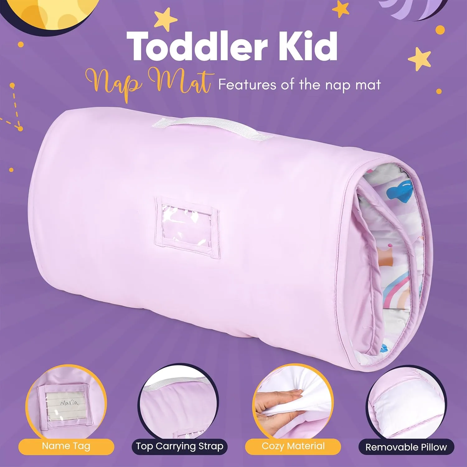 Nap mat - Toddler Nap Mat with Pillow & Fleece Blanket- 21" x 50" -Lightweight Toddler Sleeping Bag for Preschool, Daycare, Travel, Camping Ages 2-7 Years