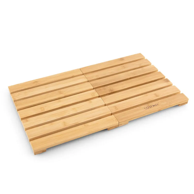 Natural Bamboo Bath Mat with Non-Slip Pads and Slatted Design