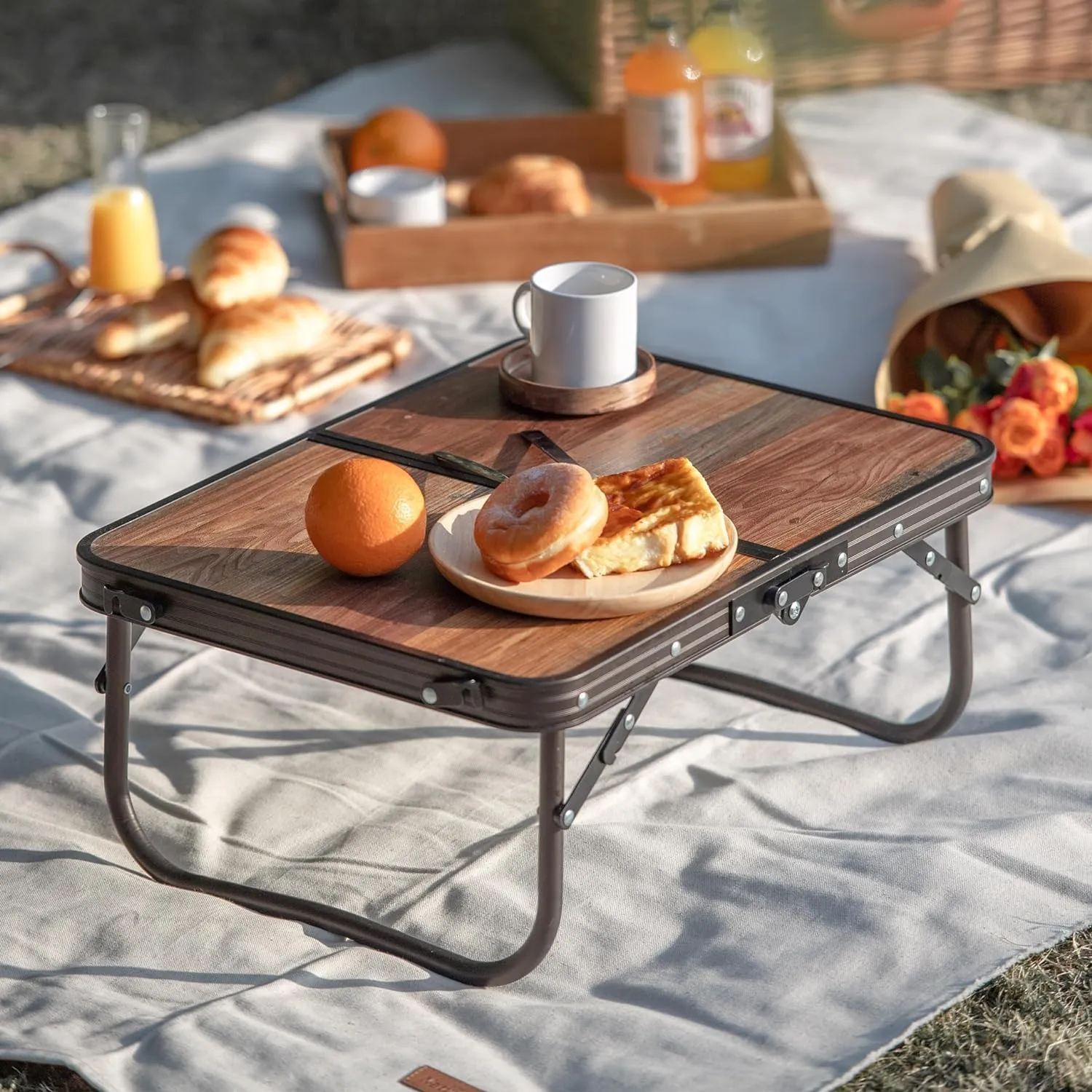Naturehike Camping Folding Table, Small Portable Camping Side Tables with Adjustable Legs, Folding Beach Table with Carry Bag for Outdoor Camping, Cooking, BBQ, Travel - Retro