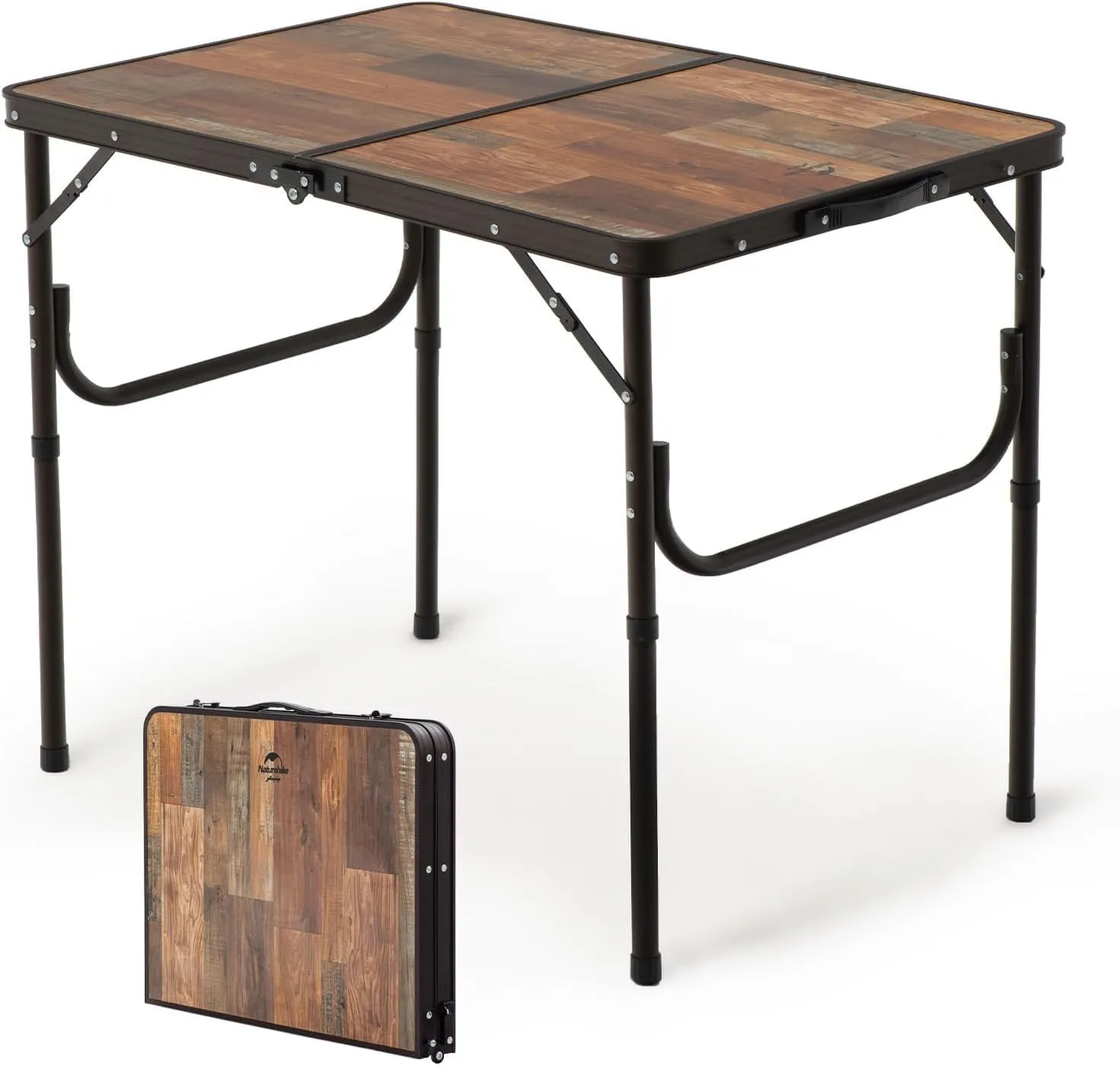 Naturehike Camping Folding Table, Small Portable Camping Side Tables with Adjustable Legs, Folding Beach Table with Carry Bag for Outdoor Camping, Cooking, BBQ, Travel - Retro