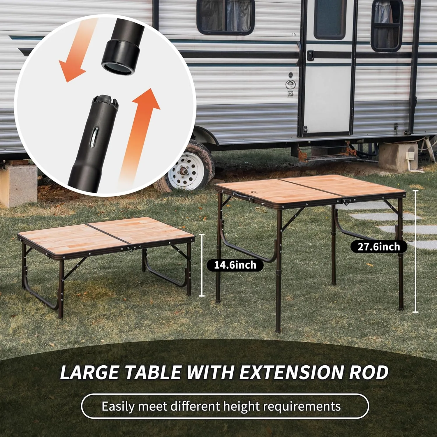 Naturehike Folding Camping Table, Portable Tables with Adjustable Legs, 35.4×23.6×14.6 Inch Foldable Camp Pinic Tables with Carry Bag for Outdoor Camping, BBQ, Travel - Large Retro