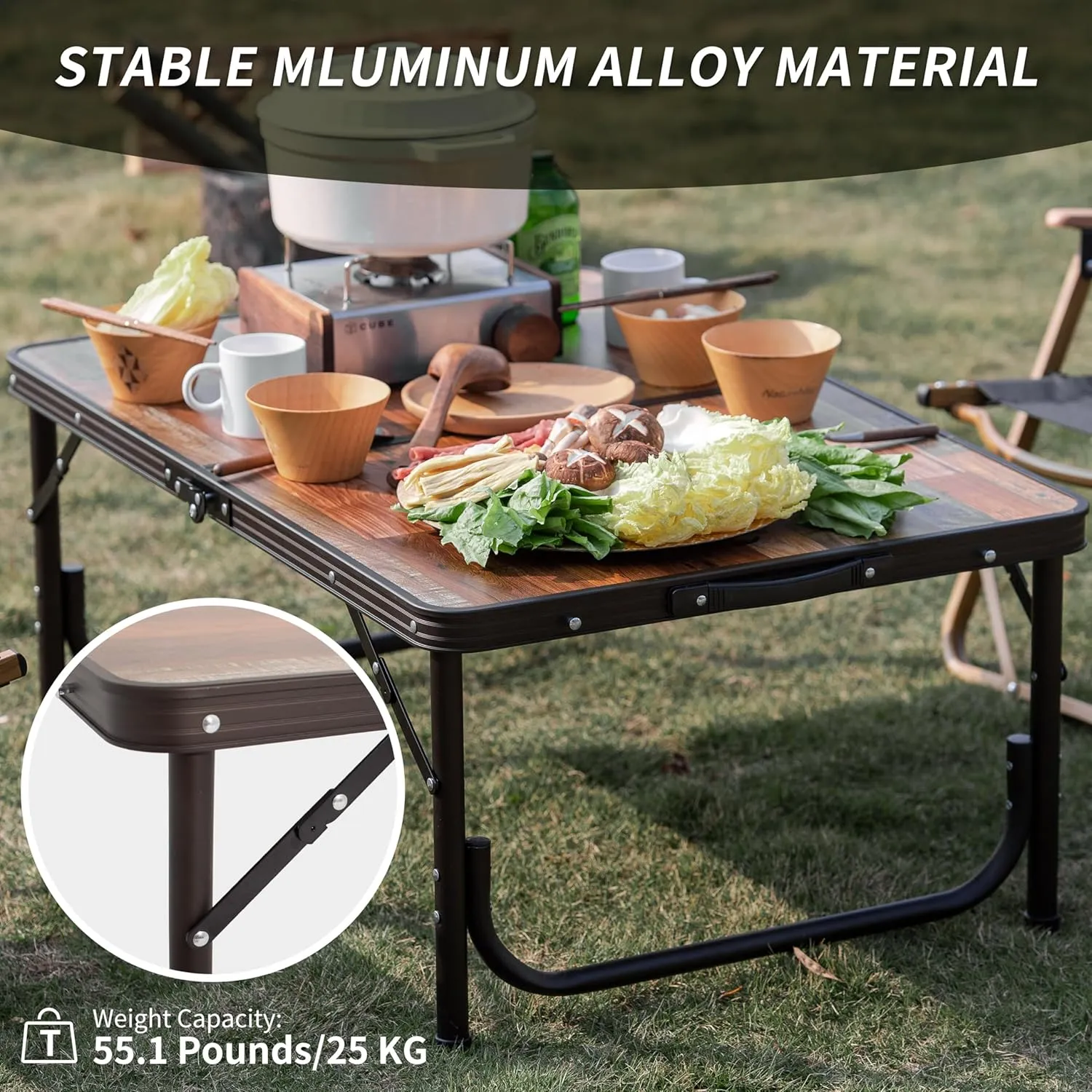 Naturehike Folding Camping Table, Portable Tables with Adjustable Legs, 35.4×23.6×14.6 Inch Foldable Camp Pinic Tables with Carry Bag for Outdoor Camping, BBQ, Travel - Large Retro