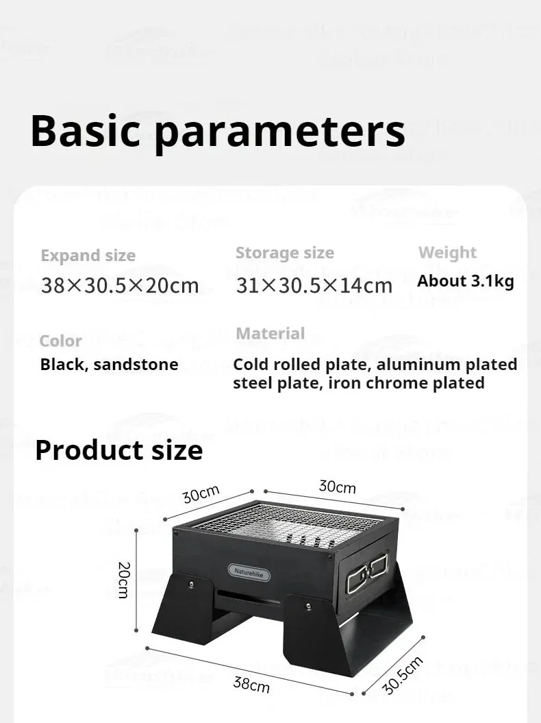 Naturehike Folding Charcoal Grill Outdoor Portable 1-2 Persons BBQ Desk Tabletop Stove Furnance Camping Picnic Barbecue Burner Cooking Grill Stand