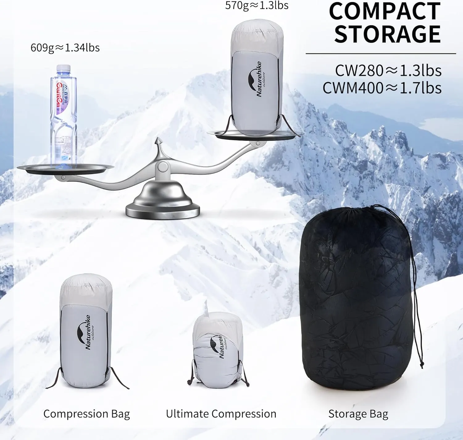 Naturehike Ultralight Backpacking Down Sleeping Bag for Adults, 650 Fill Power Sleeping Bag 20oz for 42-52℉, Compact Lightweight Sleeping Bags for Hiking Camping 3 Seasons