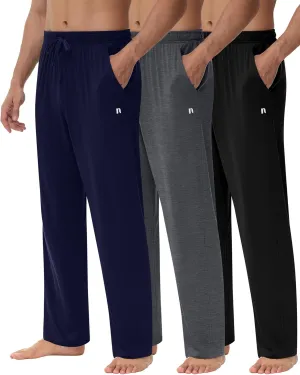Neer 3 Pack Men's Yoga Sweatpants, Athletic Lounge Drawstring Pants Open Bottom Casual Loose Workout Jogger Pant with Pockets