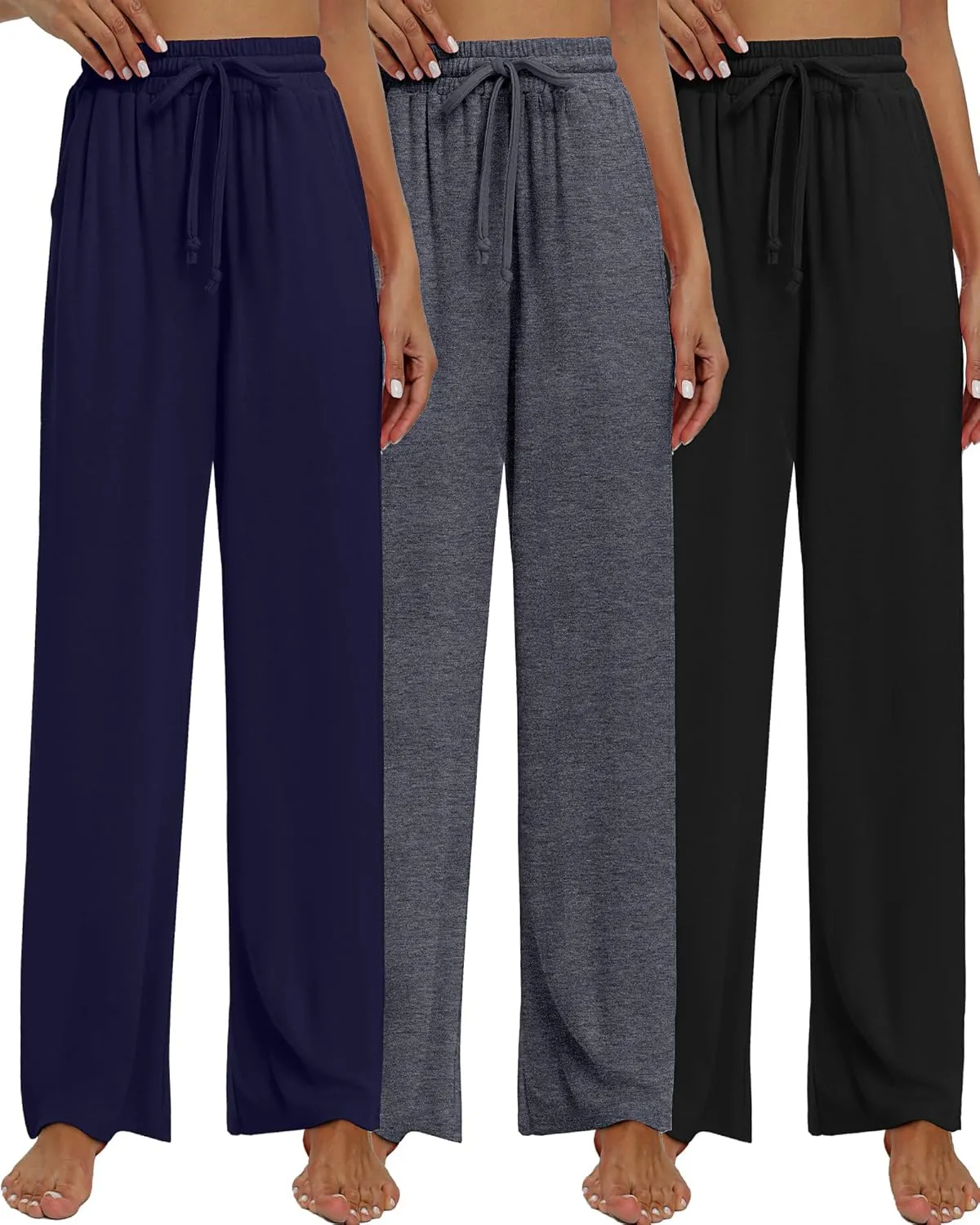 Neer 3 Pack Women's Baggy Sweatpants with Pockets, Wide Leg Yoga Pants Cozy Thick Lounge Pants Drawstring Casual Loose Jogger