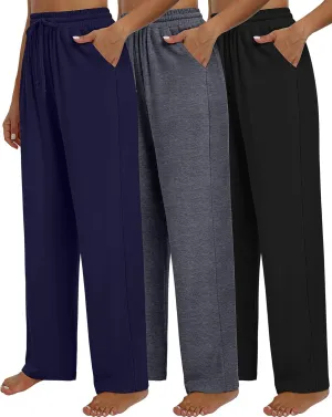 Neer 3 Pack Women's Baggy Sweatpants with Pockets, Wide Leg Yoga Pants Cozy Thick Lounge Pants Drawstring Casual Loose Jogger