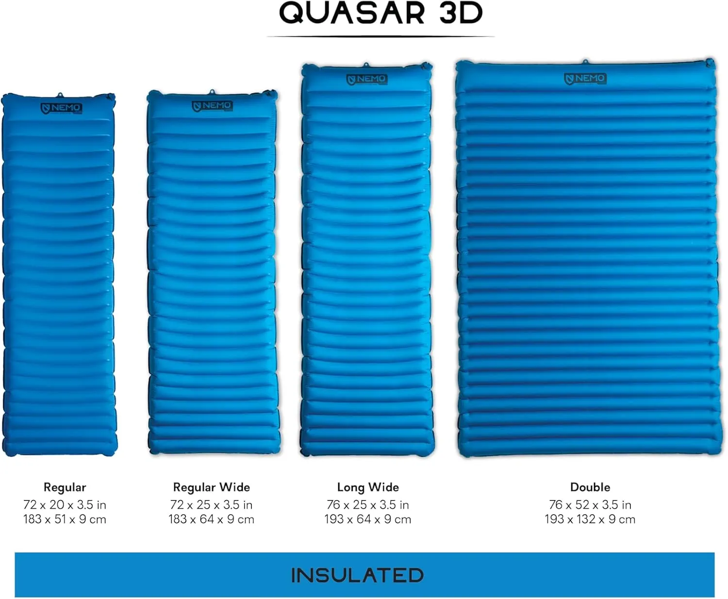 NEMO Equipment Quasar 3D Lightweight Sleeping Pad - Insulated Regular (72"x20") - Bluebird