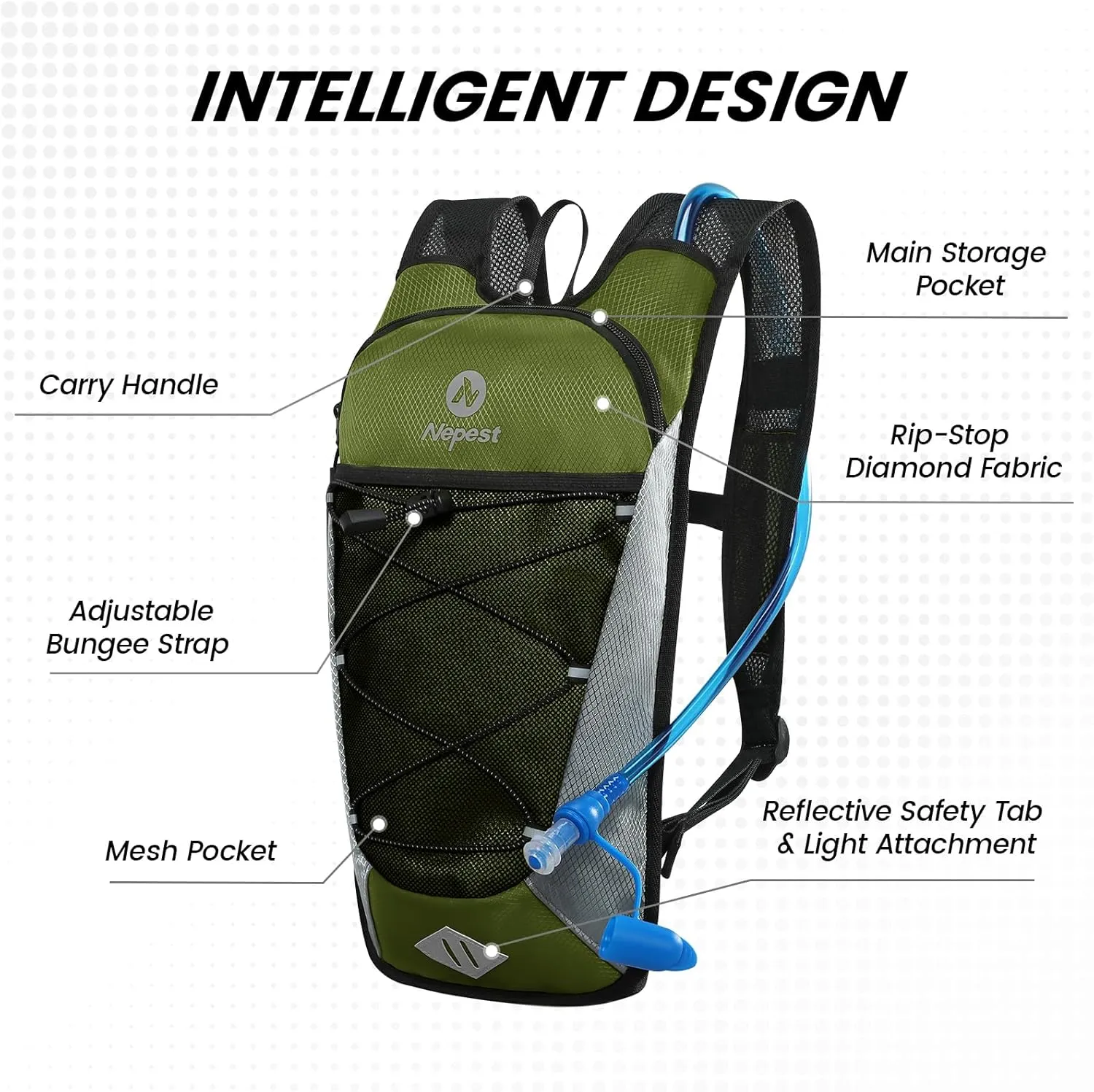 Nepest Hydration Backpack with 2L Water Bladder for Cycling, Water Backpack for Hiking Running, Lightweight Hydration Pack
