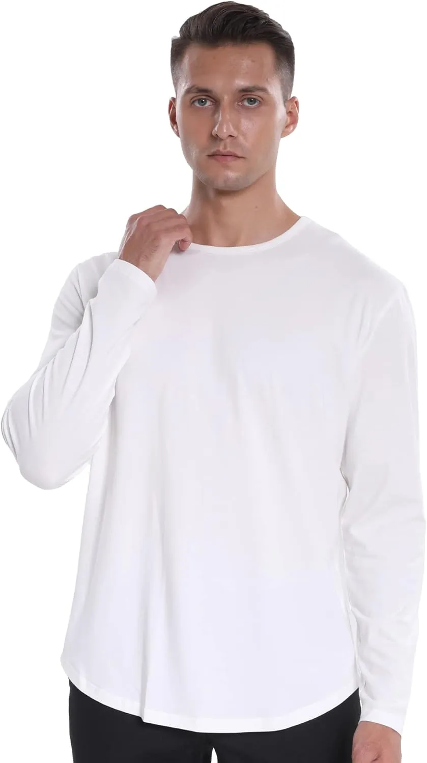 netdraw Men's Ultra Soft Bamboo Viscose T-Shirt Curve Hem Lightweight Cooling Short/Long Sleeve Casual Basic Tee Shirt